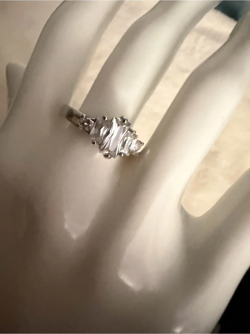 Classic Silver Clear Stone Three-Stone Ring - White